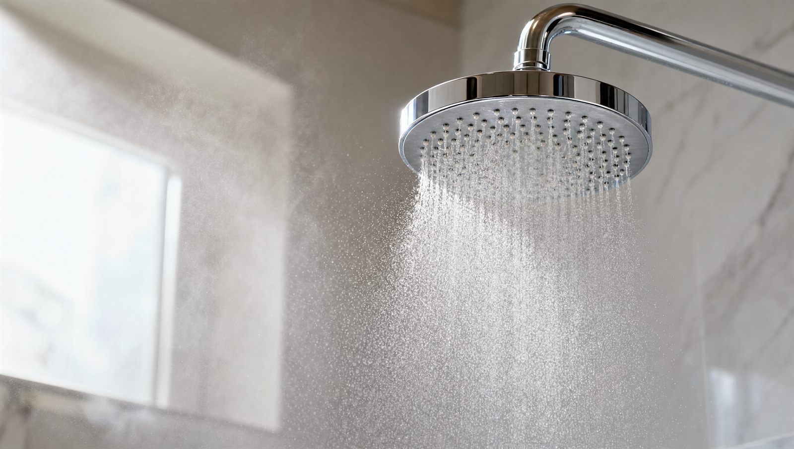 Warmwasser aus einem Duschkopf mit feinem Sprühnebel: Legionellen im Trinkwasser werden nur über eingeatmete Aerosole gefährlich